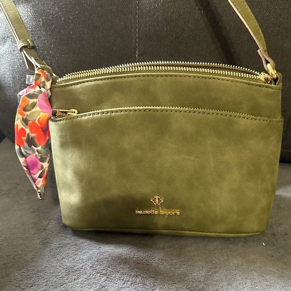 Nanette Lepore Crossbody Bag Purse Olive Green Faux Suede Adjustable Strap. - Picture 2 of 16